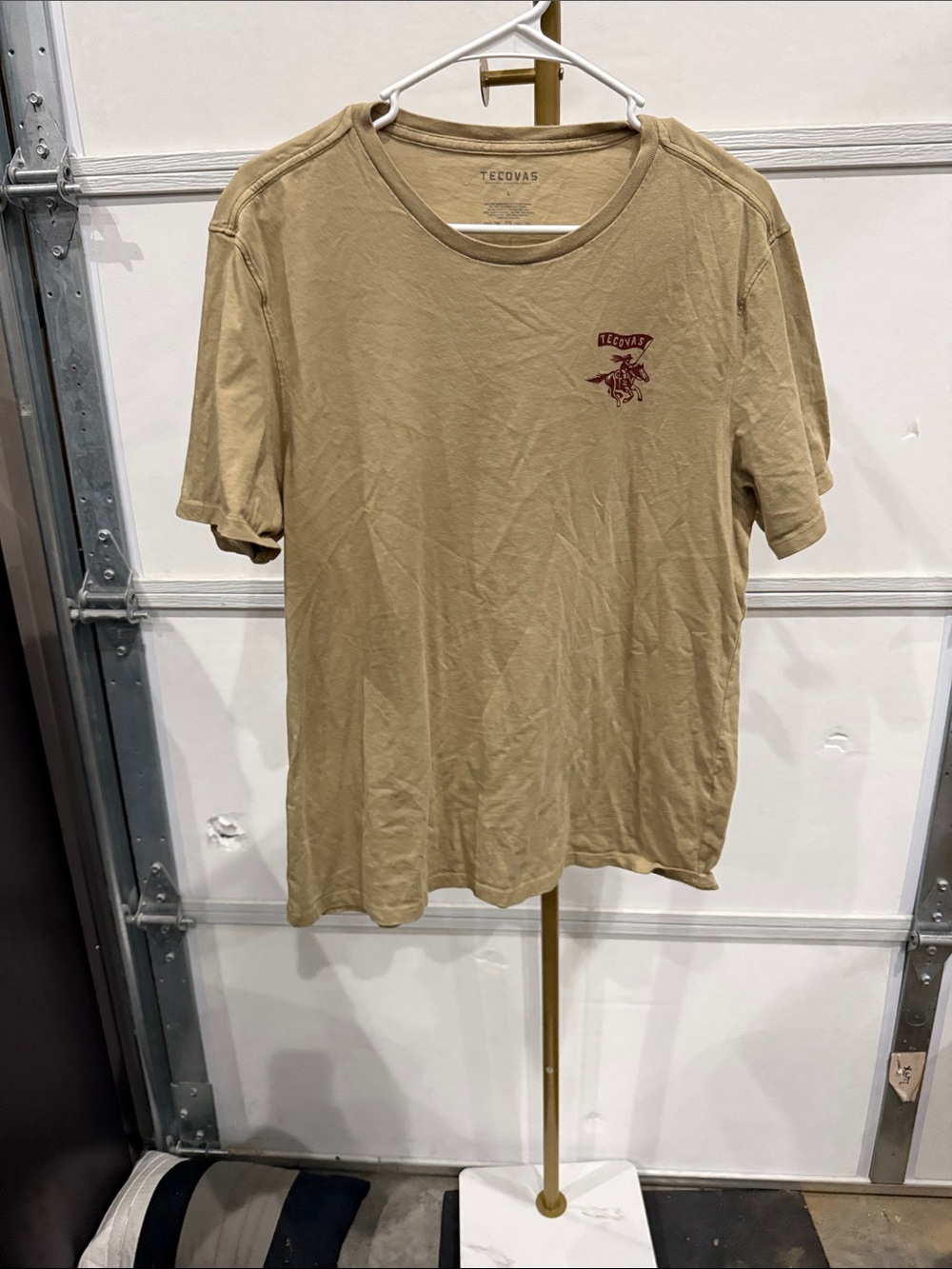 Tecovas Tan Short-Sleeve Logo Tee with Burgundy Chest Emblem